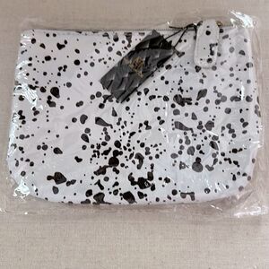 Mollie Jacob white w black speckles makeup pouch or purse NWT
